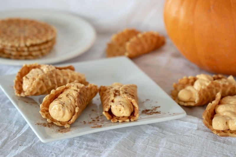 Image showing the finished pumpkin spice pizzelles ready to eat.