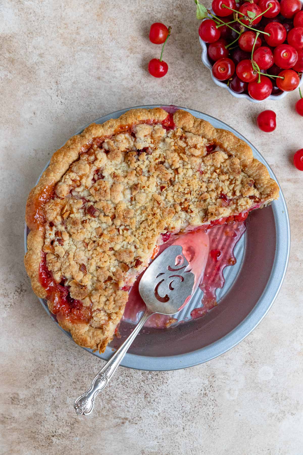 Sour Cherry Pie with Almond Crumble Topping