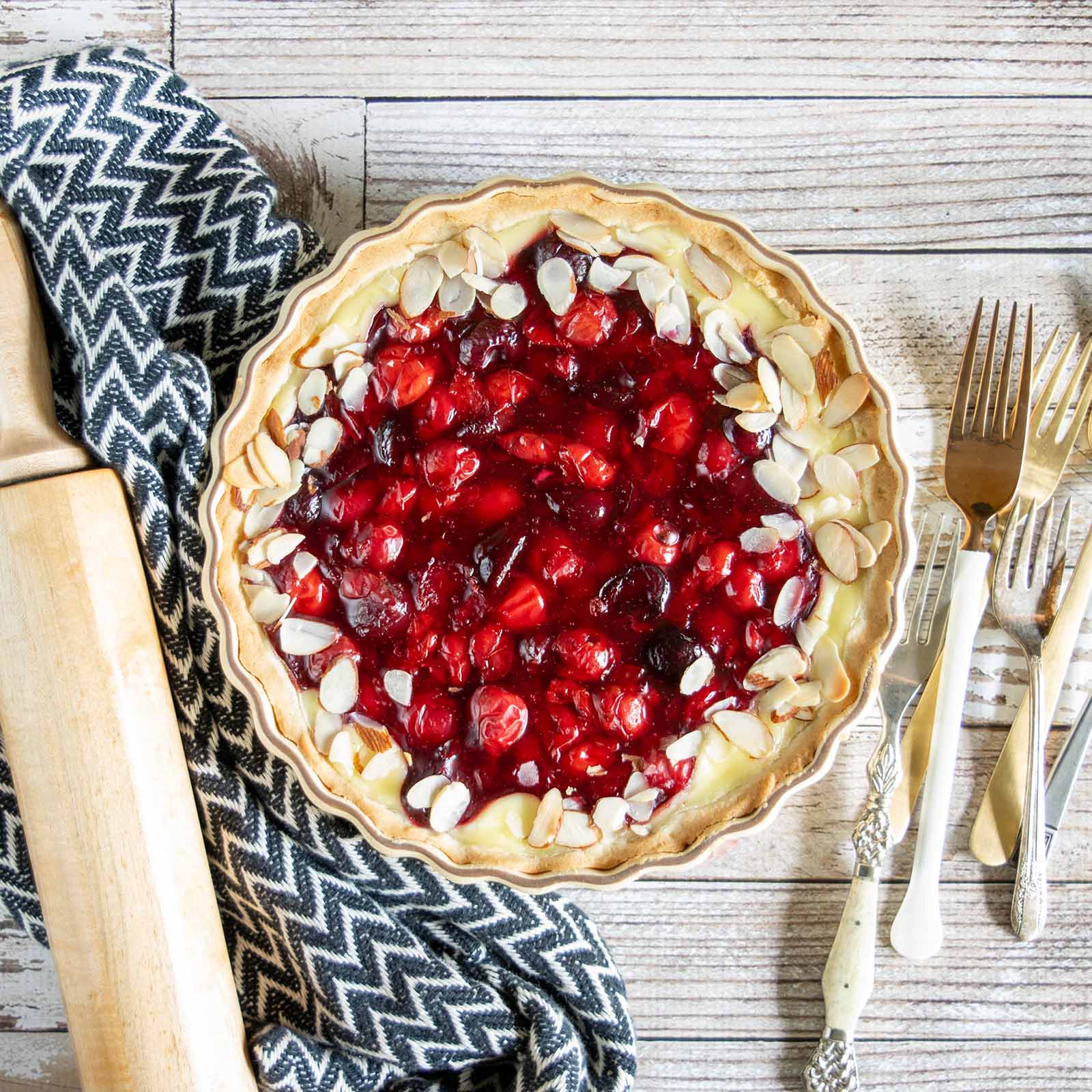 Sour cherry tart with almond cream & a french cookie crust