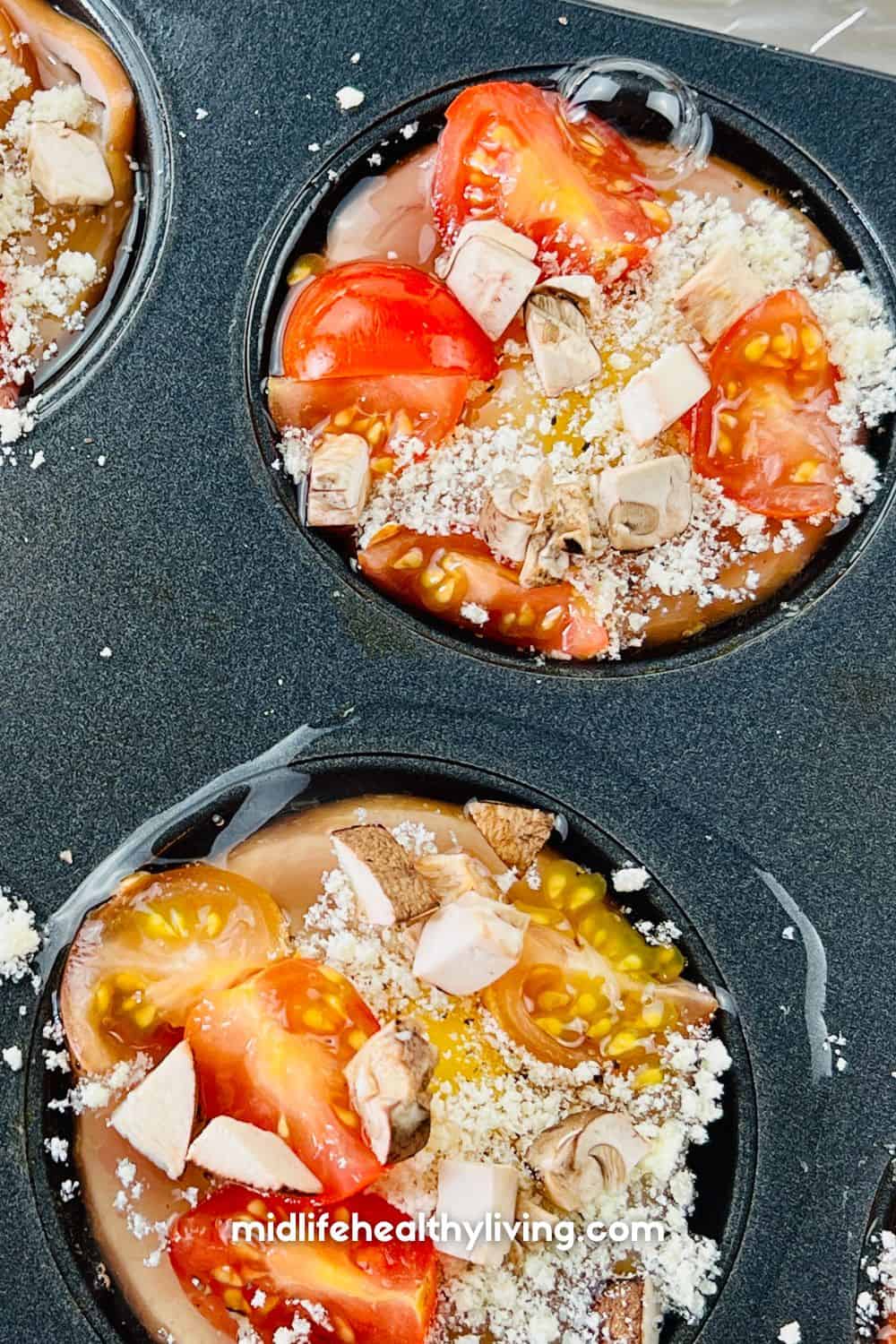 ingredients for egg cups in a muffin tin