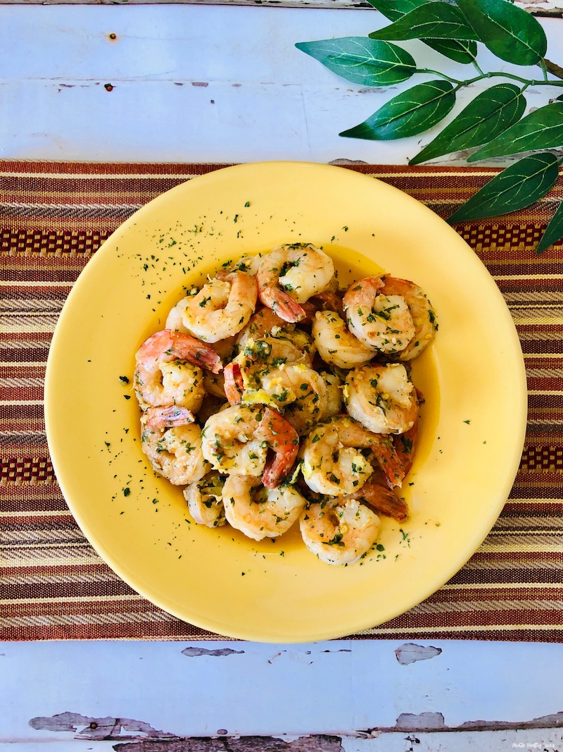 top down look at the finished weight watchers shrimp recipe ready to be served.