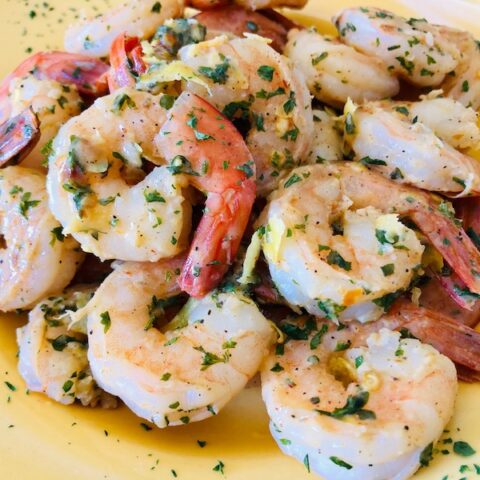 A close up look at the finished weight watchers shrimp recipe ready to eat.